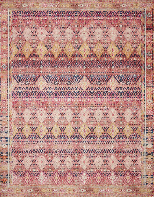 Loloi Layla Collection LAY-15 Magenta/Multi 2'-6" x 7'-6" .13" Thick Runner Rug, Soft, Durable, Vintage Inspired, Distressed, Low Pile, Non-Shedding, Easy Clean, Printed, Living Room Rug
