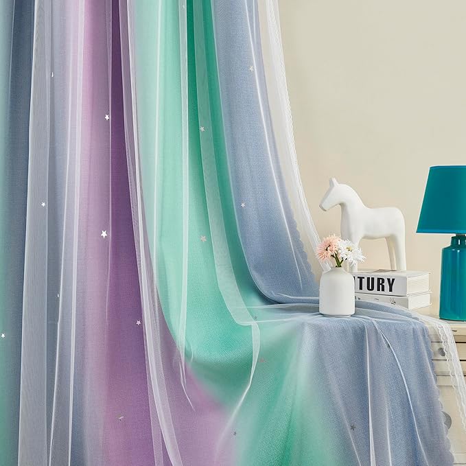 XiDi Purple Grey 84 inchs Long Curtains for Girls Bedroom, Kids Room Decoration Green Curtain, Nursery Blocking Light Curtains Room Darkening 52 inches Wide 1 Panel