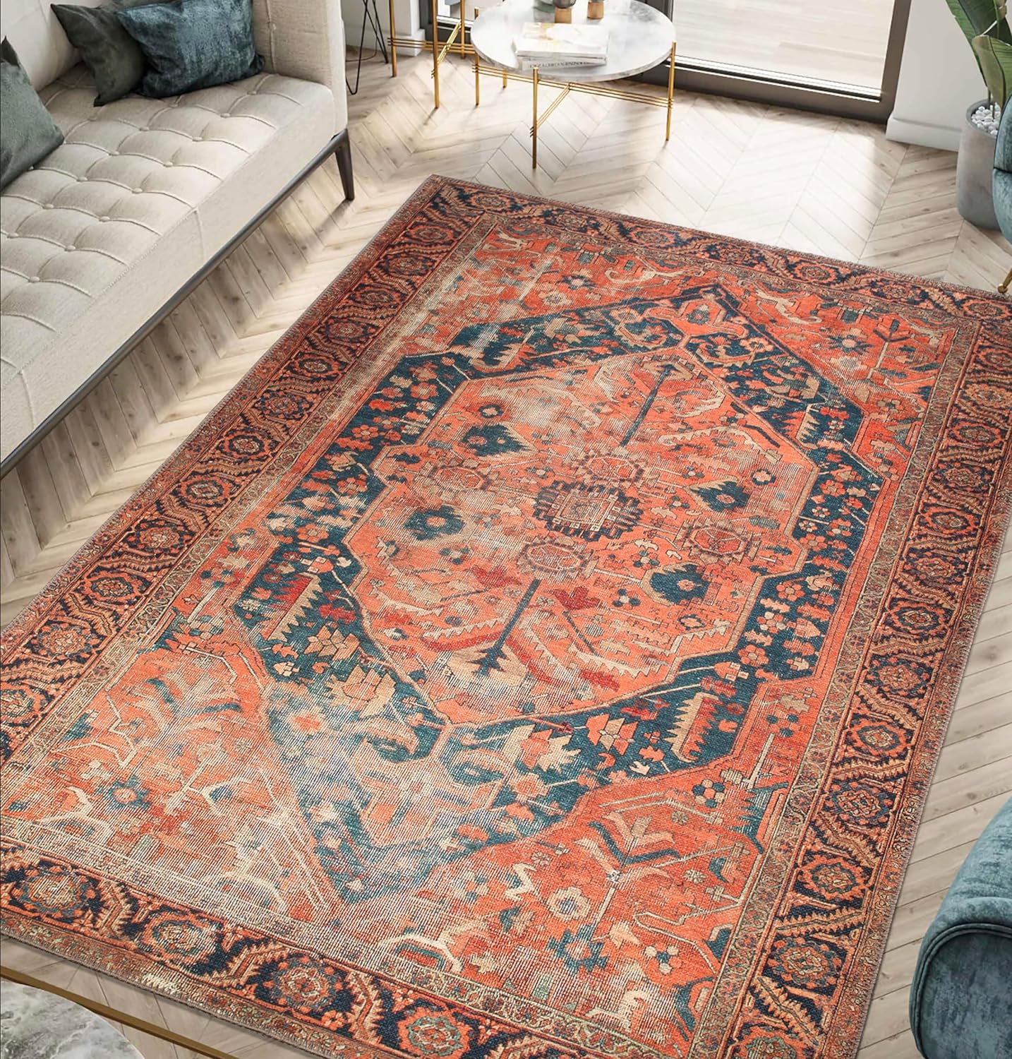 Keen Home Design 4x6 Rug - Machine Washable Area Rug with Non-Slip Backing, Ideal for Living Room, Dining Room, Bedroom - Vintage, Easy Clean, Durable, Low Pile Rug - (4' x 6')