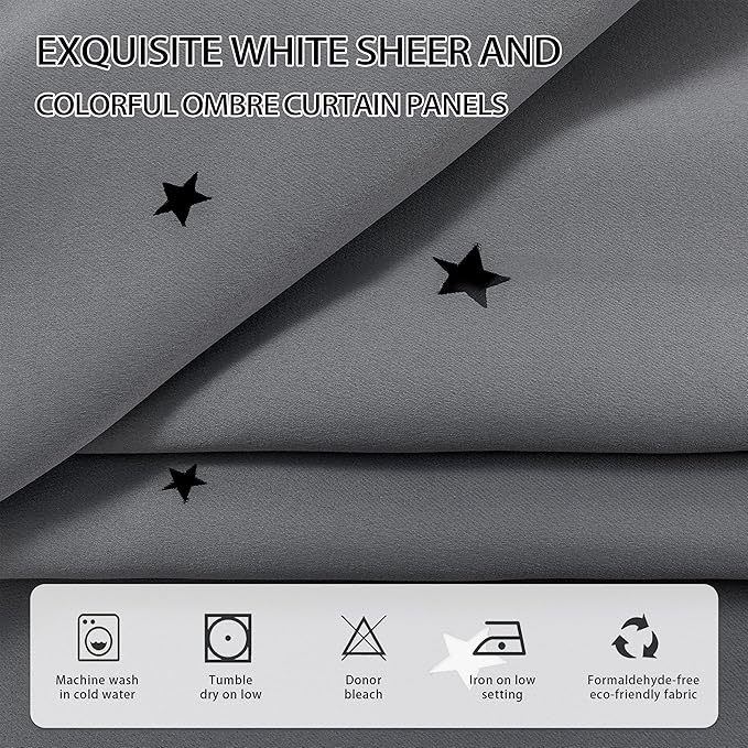 XiDi Star Curtains for Bedroom, Girls & Kids Room Decor, Unicorn & Blackout Curtains 84" Long 2 Panel Grey