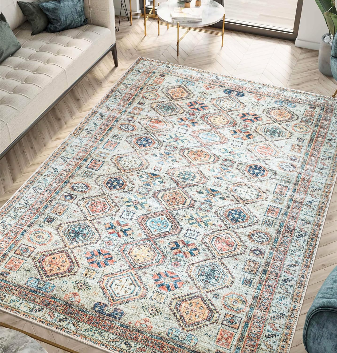 Keen Home Design 9x12 Rug - Machine Washable Area Rug with Non-Slip Backing, Ideal for Living Room, Dining Room, Bedroom - Vintage, Easy Clean, Durable, Low Pile Rug - (9' x 12')