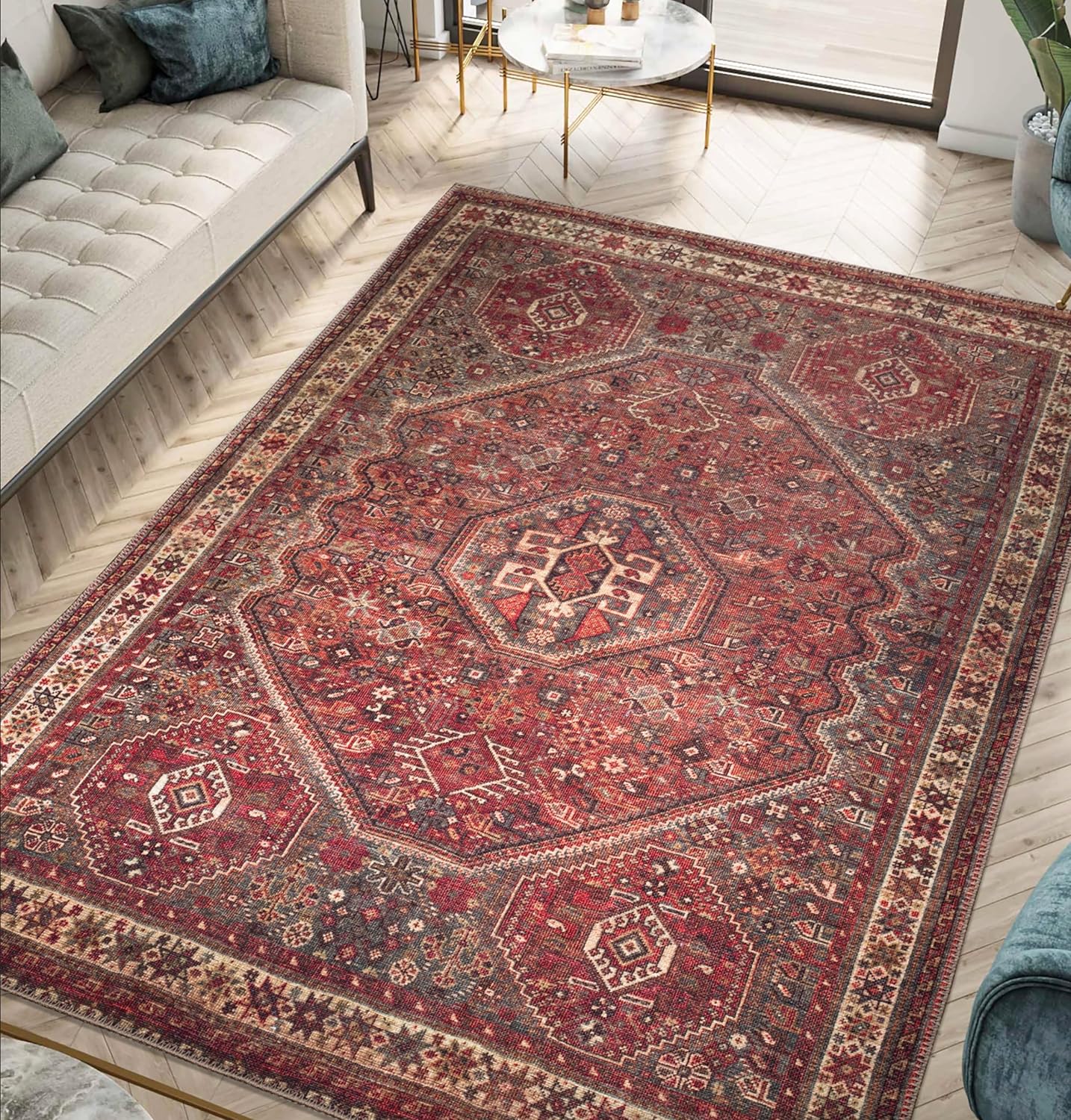 Keen Home Design 3x5 Rug - Machine Washable Entry Rug with Non-Slip Backing, Ideal for Enteryway, Kitchen, Bathroom, Laundry Room - Vintage, Easy Clean, Durable, Low Pile Rug - (3' x 5')