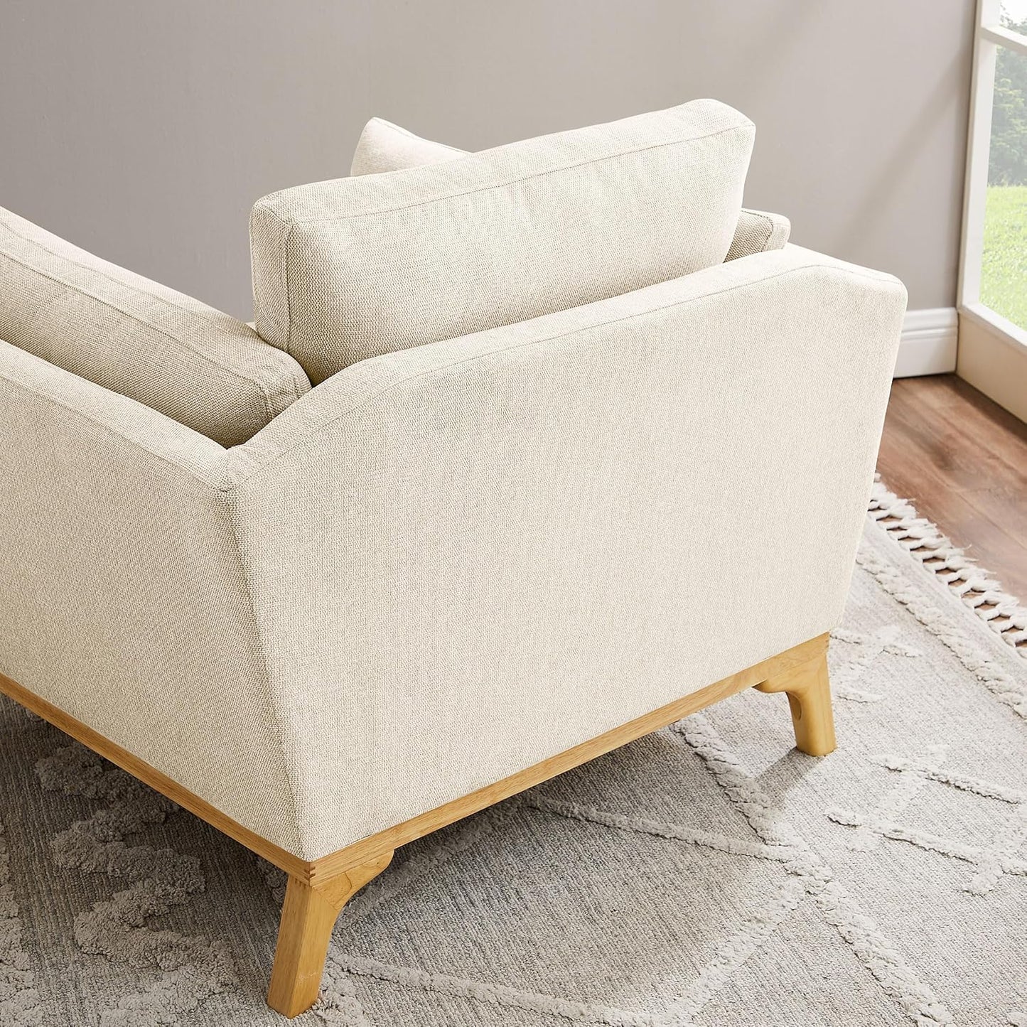 Large-Sized Accent Chair, Thick Cushion Bedroom Reading Chair, Comfortable Living Room Single Sofa， Linen Gray