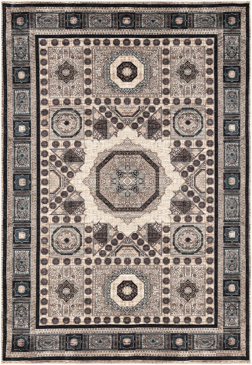 Keen Home Design 9x12 Rug - Machine Washable Area Rug with Non-Slip Backing, Ideal for Living Room, Dining Room, Bedroom - Vintage, Easy Clean, Durable, Low Pile Rug - (9' x 12')