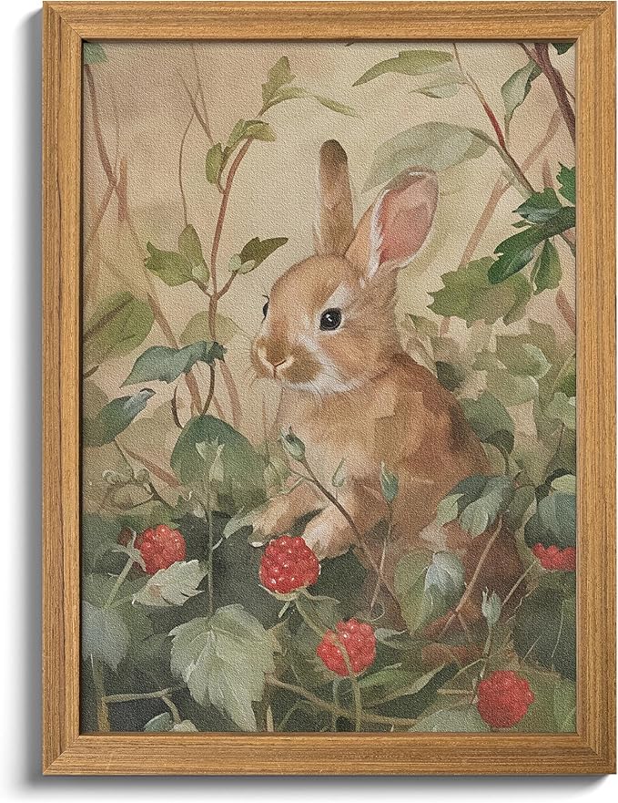 3D Textured Framed Vintage Easter Bunny Wall Art, Cottagecore Cute Rabbit Wall Decor Painting, Rustic Farmhouse Animal Sandstone Picture for Living Room Bedroom Easter Decor 16x24 Inch