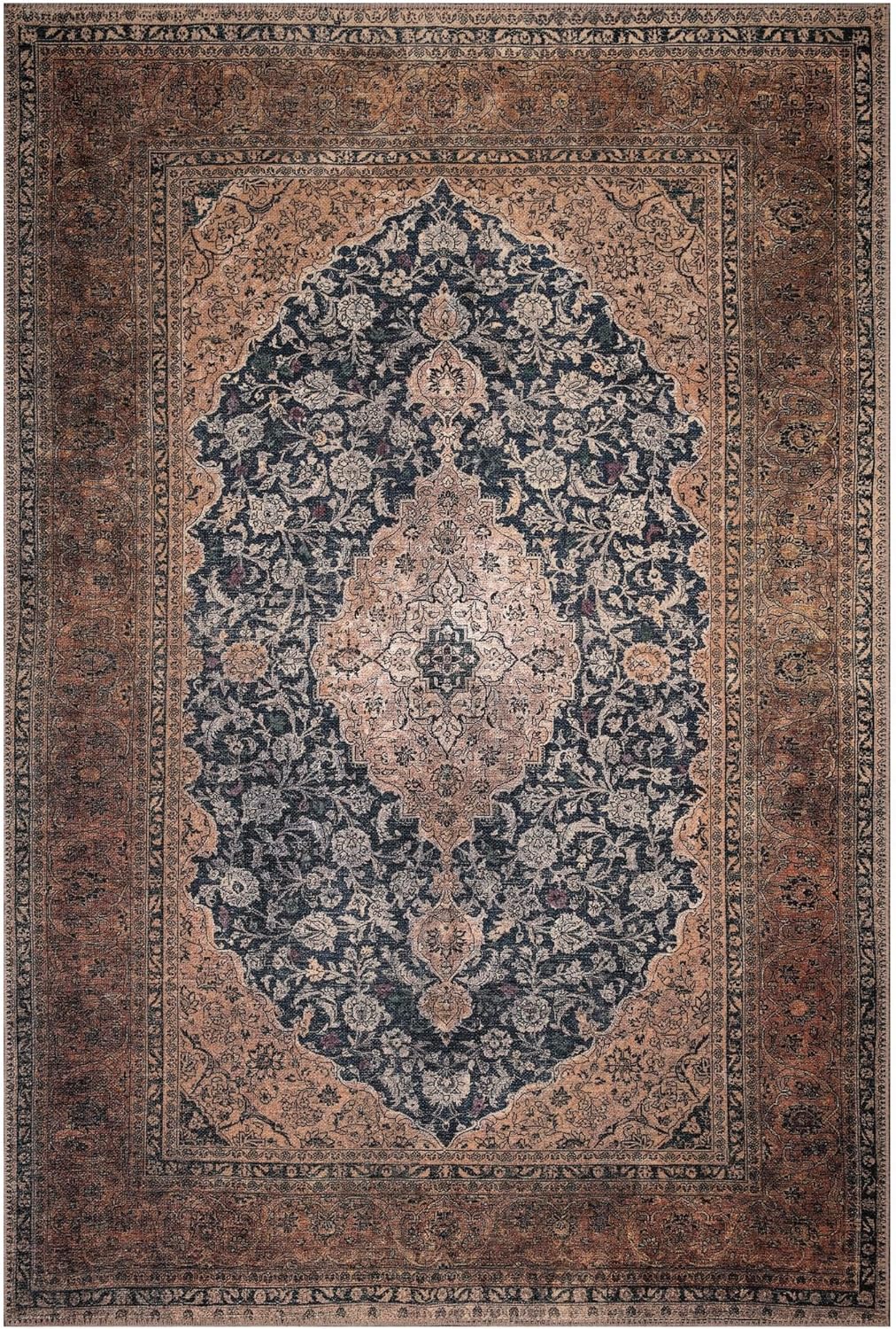 Keen Home Design 5x7 Rug - Machine Washable Area Rug with Non-Slip Backing, Ideal for Living Room, Dining Room, Bedroom - Vintage, Easy Clean, Durable, Low Pile Rug - (5' x 7')