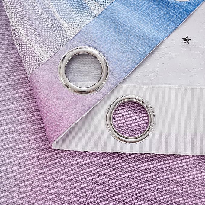 XiDi Blue & Rainbow Curtains for Kids & Girl Rooms - Blackout, Unicorn Wall Decals, 34x84 Inch, 1 Panel