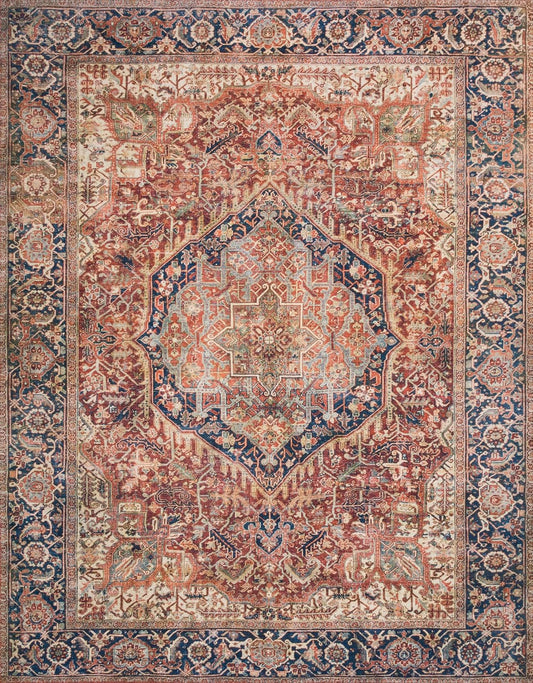 Loloi Layla Collection LAY-08 Red/Navy 2'-6" x 9'-6" .13" Thick Runner Rug, Soft, Durable, Vintage Inspired, Distressed, Low Pile, Non-Shedding, Easy Clean, Printed, Living Room Rug
