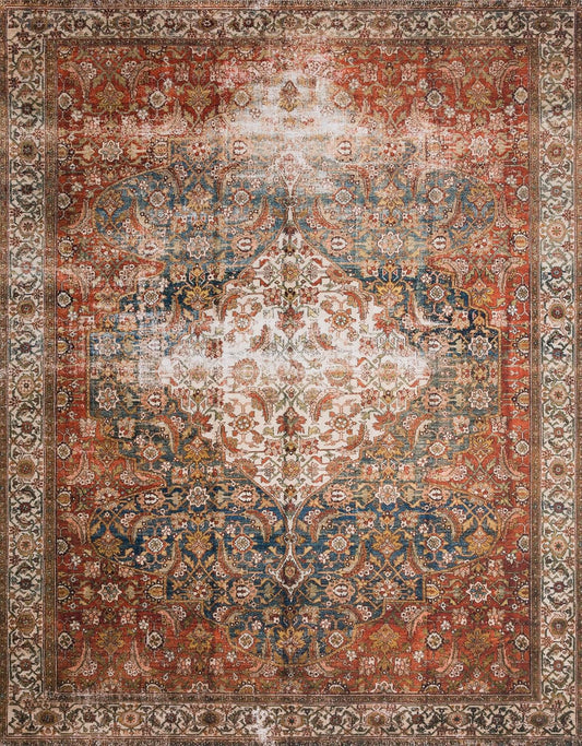 Loloi Layla Collection LAY-05 Ocean/Multi 2'-6" x 12'-0" .13" Thick Runner Rug, Soft, Durable, Vintage Inspired, Distressed, Low Pile, Non-Shedding, Easy Clean, Printed, Living Room Rug