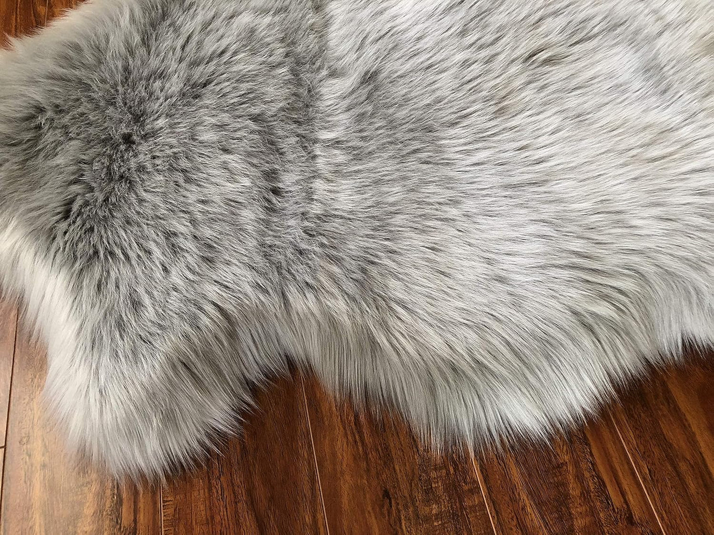 LAMBZY Faux Sheepskin Hypoallergenic Free Shape Silky Shag Rug, Luxury Shaggy Plush Carpet for Bedrooms Rugs Living Room Kids Rooms Sofa Floor (Triple Side by Side 3'x6', Grey)