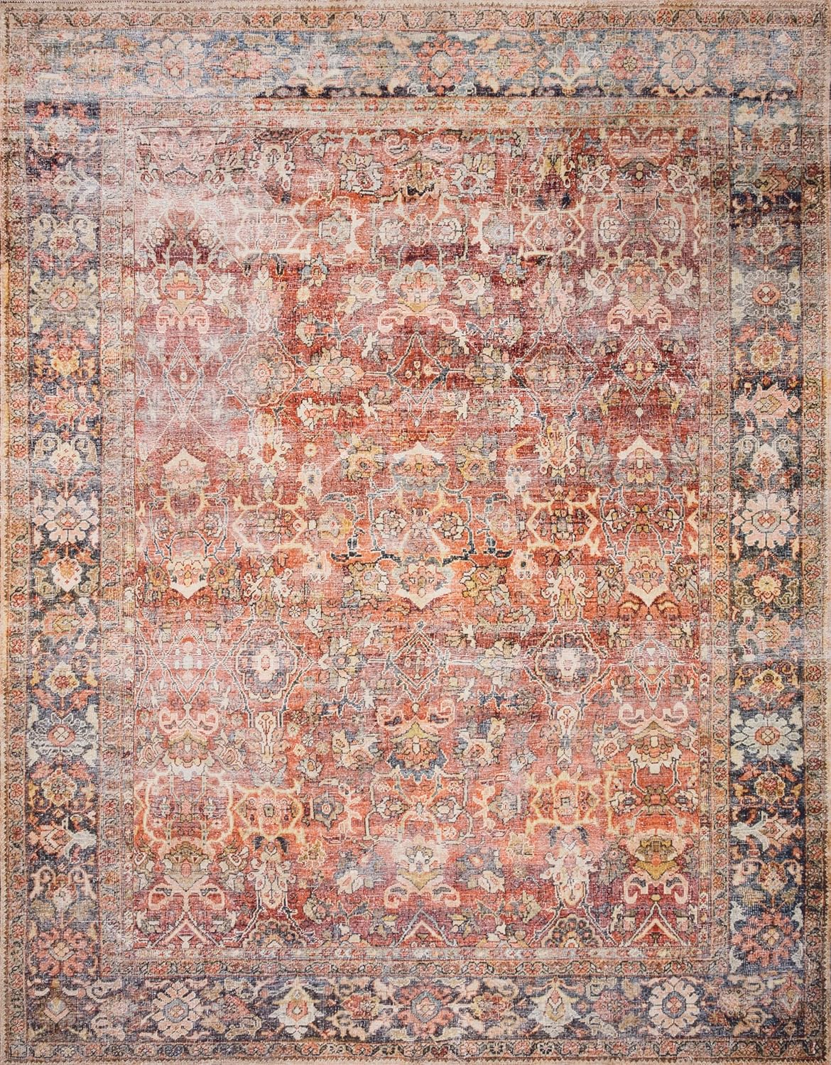 Loloi Layla Collection LAY-02 Spice/Marine 2'-6" x 12'-0" .13" Thick Runner Rug, Soft, Durable, Vintage Inspired, Distressed, Low Pile, Non-Shedding, Easy Clean, Printed, Living Room Rug
