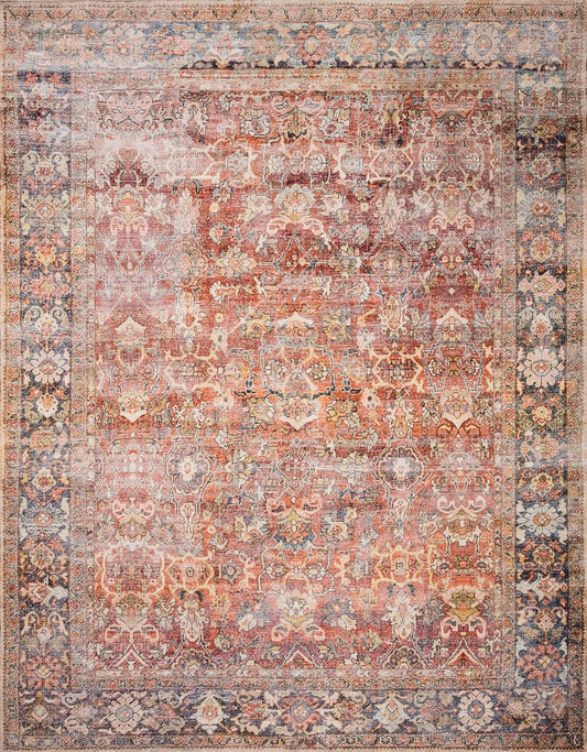 Loloi Layla Collection LAY-02 Spice/Marine 2'-6" x 12'-0" .13" Thick Runner Rug, Soft, Durable, Vintage Inspired, Distressed, Low Pile, Non-Shedding, Easy Clean, Printed, Living Room Rug