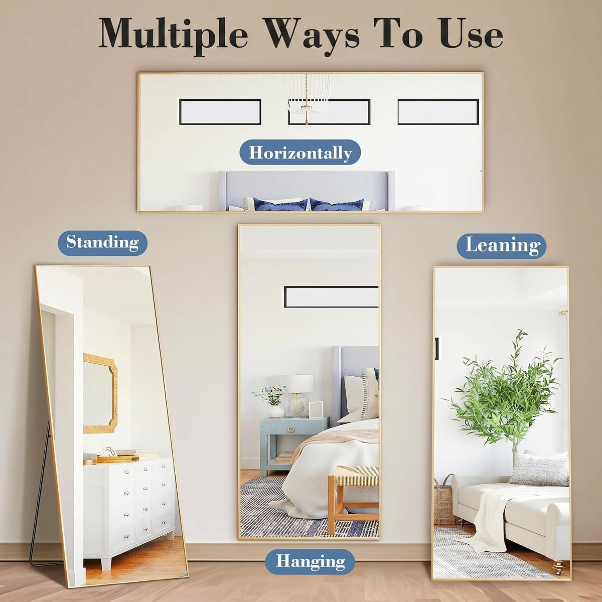 NEWBULIG 56"x15" Full Length Mirror, Full Body Floor Mirror, Gold